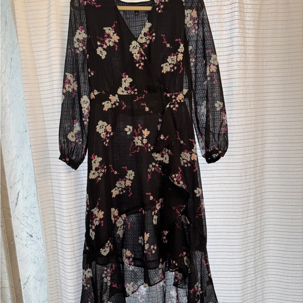 Banana Republic Black Floral Long Sleeve Dress